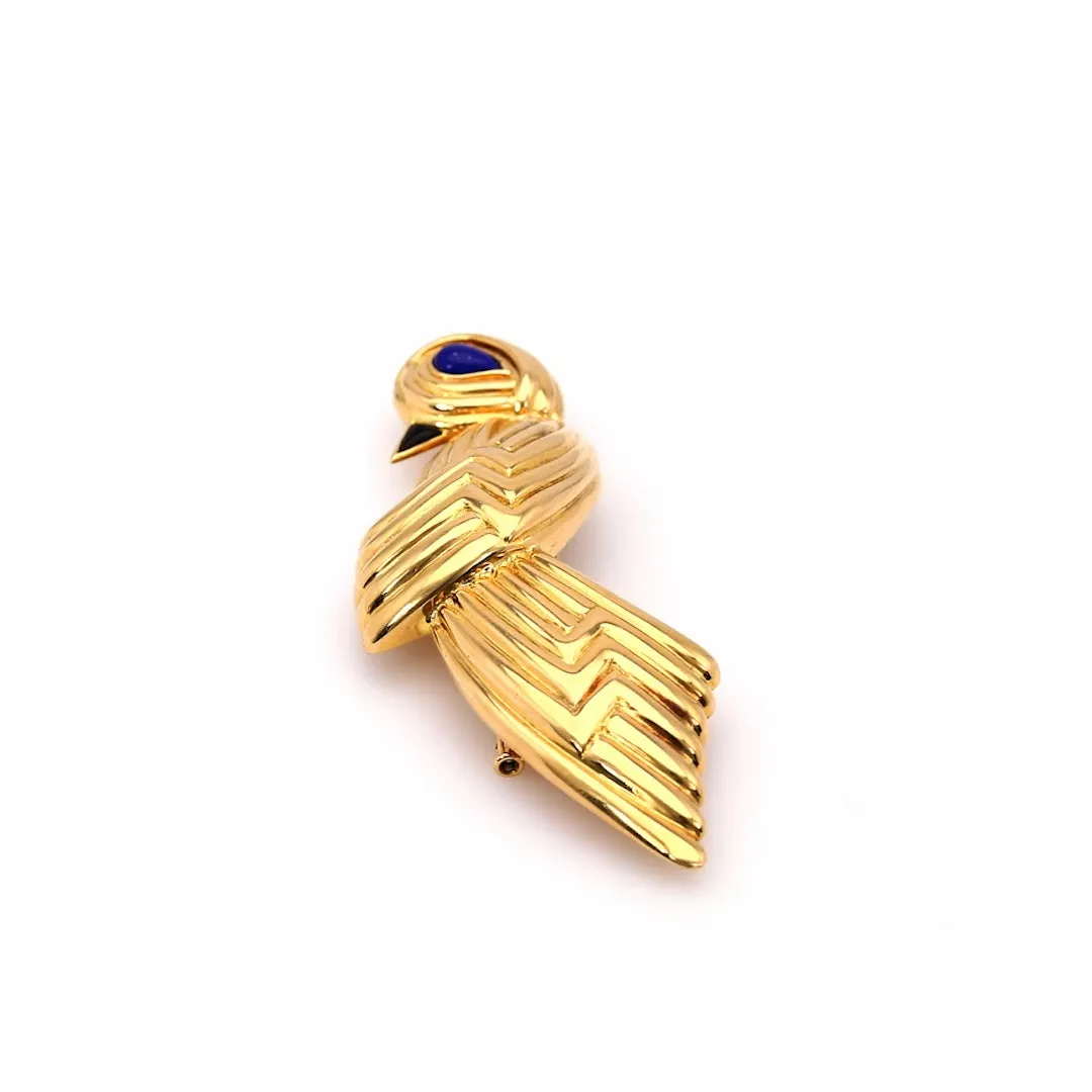 Vintage Boucheron Lapis and Onyx 18k Yellow Gold Bird Brooch