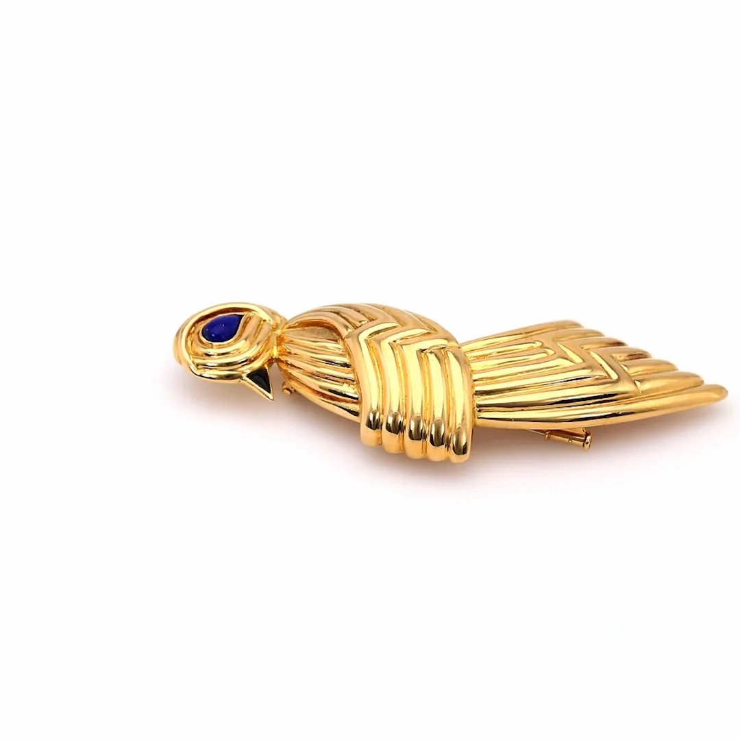 Vintage Boucheron Lapis and Onyx 18k Yellow Gold Bird Brooch