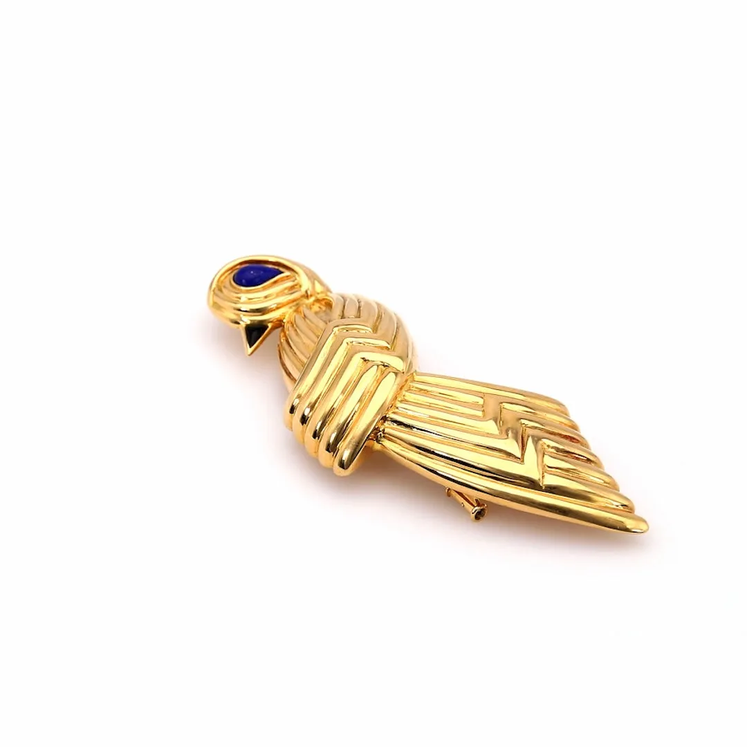 Vintage Boucheron Lapis and Onyx 18k Yellow Gold Bird Brooch