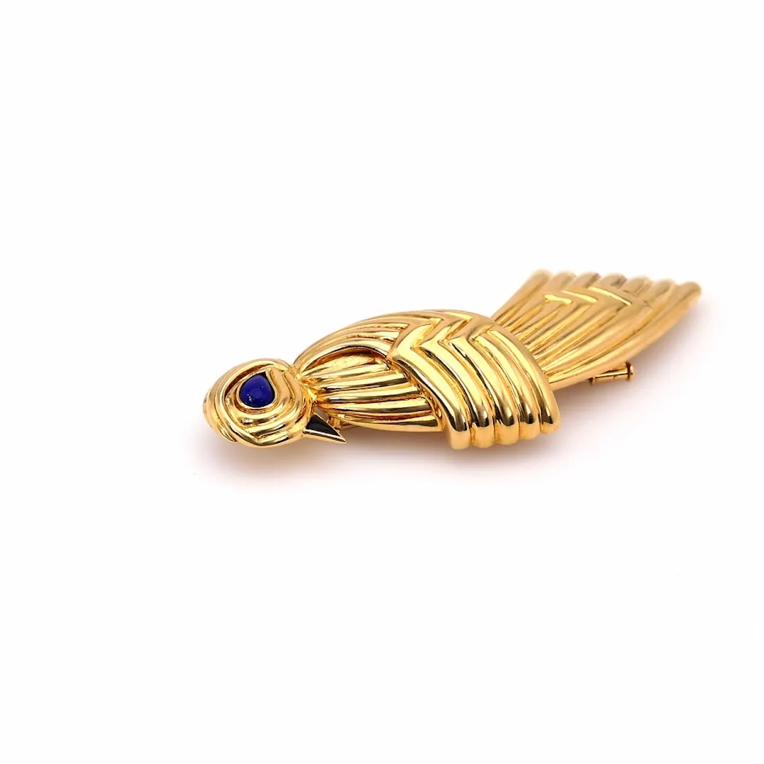 Vintage Boucheron Lapis and Onyx 18k Yellow Gold Bird Brooch