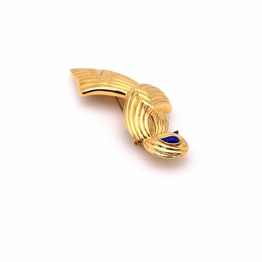 Vintage Boucheron Lapis and Onyx 18k Yellow Gold Bird Brooch