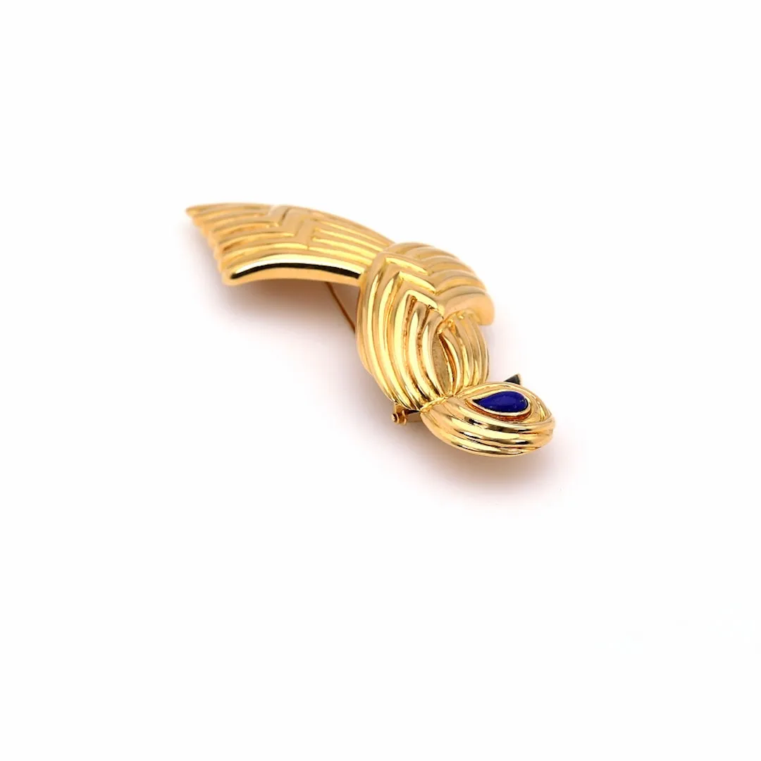 Vintage Boucheron Lapis and Onyx 18k Yellow Gold Bird Brooch