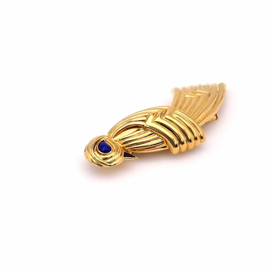 Vintage Boucheron Lapis and Onyx 18k Yellow Gold Bird Brooch