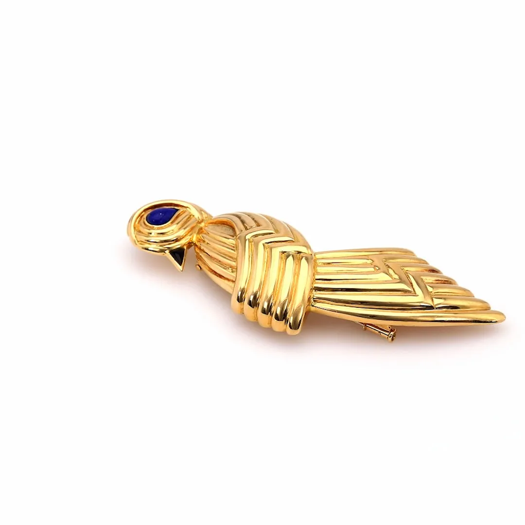 Vintage Boucheron Lapis and Onyx 18k Yellow Gold Bird Brooch