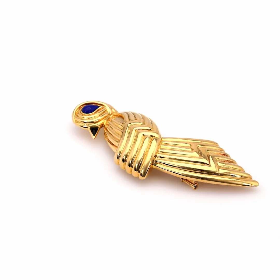 Vintage Boucheron Lapis and Onyx 18k Yellow Gold Bird Brooch