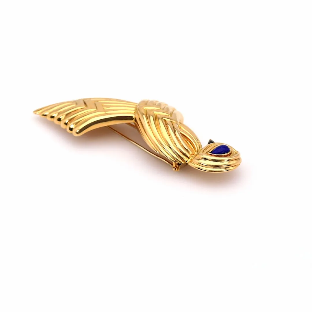 Vintage Boucheron Lapis and Onyx 18k Yellow Gold Bird Brooch