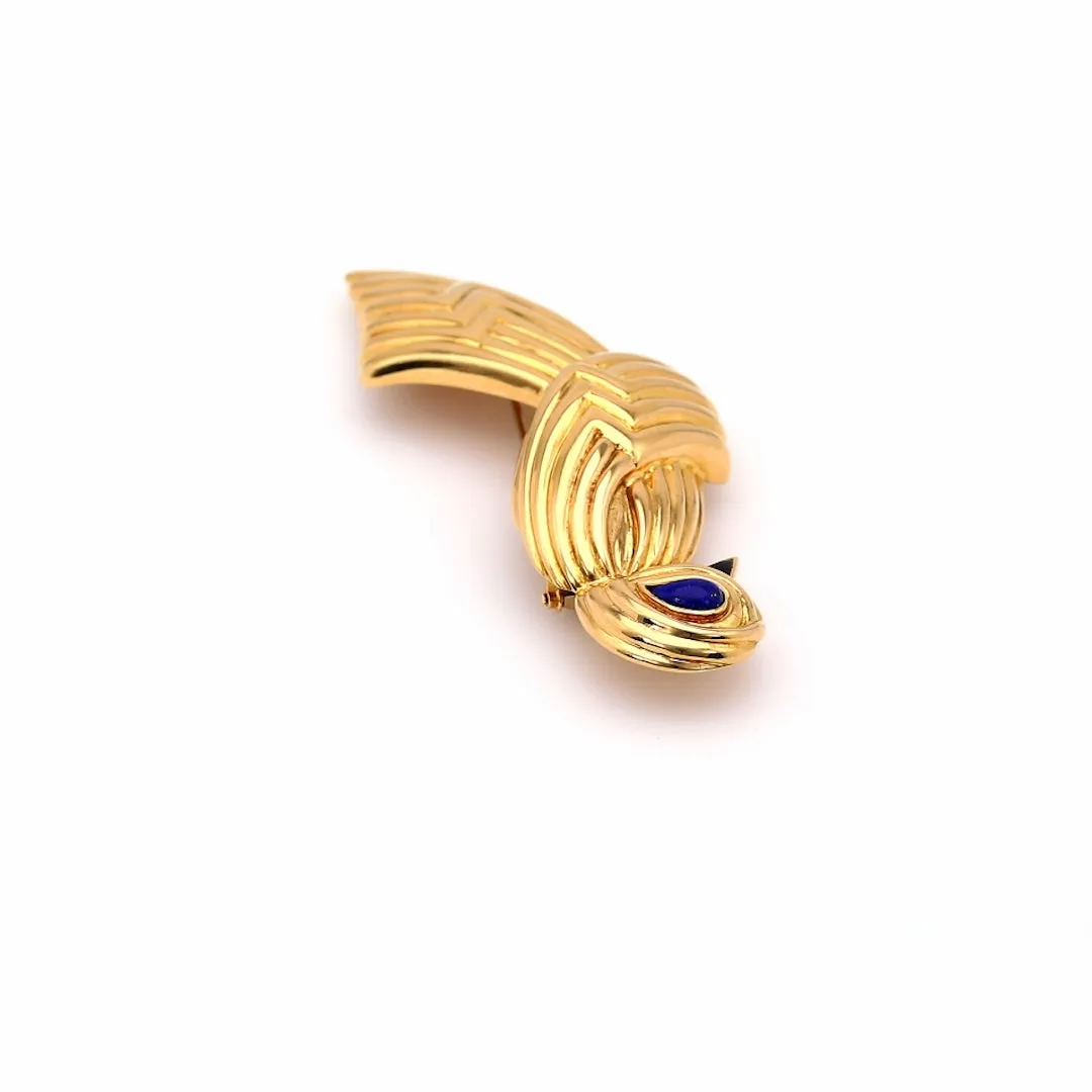 Vintage Boucheron Lapis and Onyx 18k Yellow Gold Bird Brooch