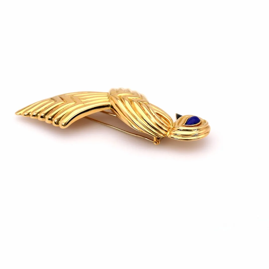 Vintage Boucheron Lapis and Onyx 18k Yellow Gold Bird Brooch