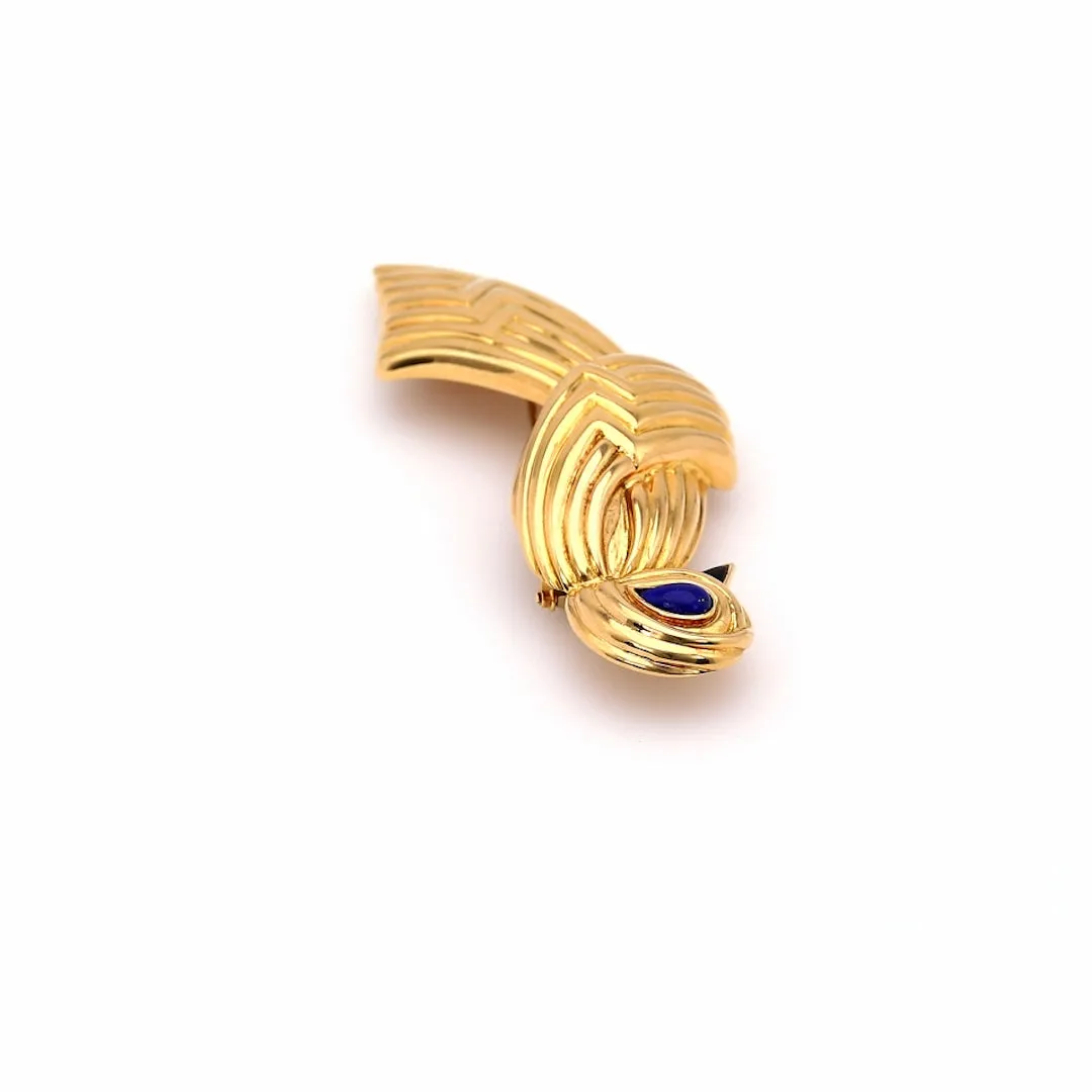 Vintage Boucheron Lapis and Onyx 18k Yellow Gold Bird Brooch