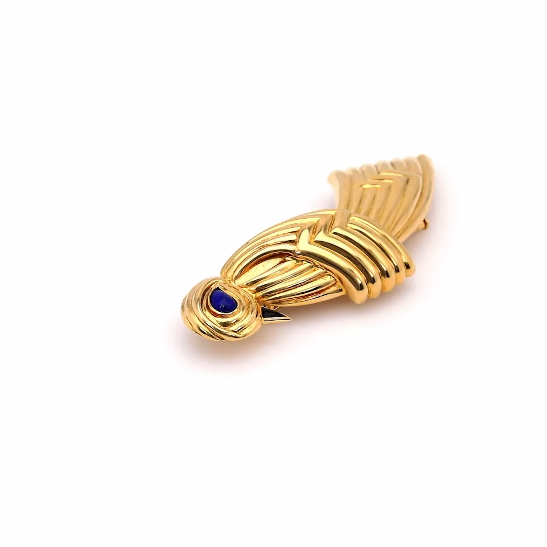 Vintage Boucheron Lapis and Onyx 18k Yellow Gold Bird Brooch