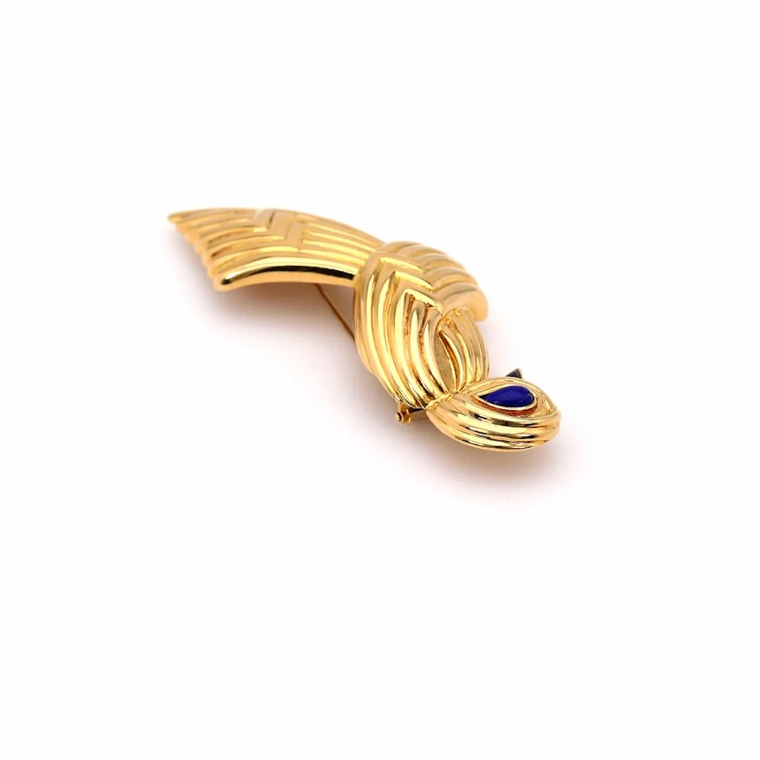 Vintage Boucheron Lapis and Onyx 18k Yellow Gold Bird Brooch