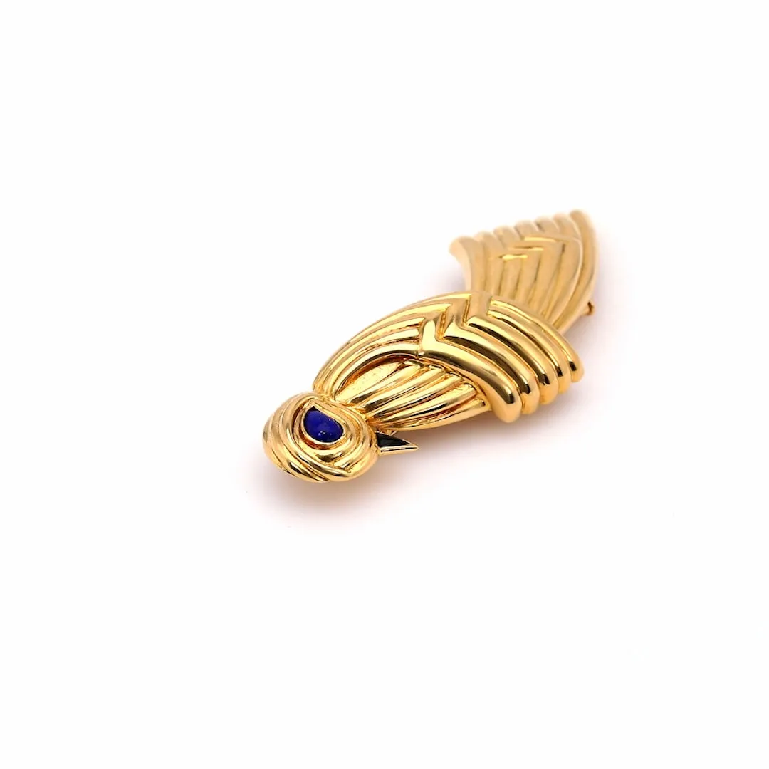 Vintage Boucheron Lapis and Onyx 18k Yellow Gold Bird Brooch