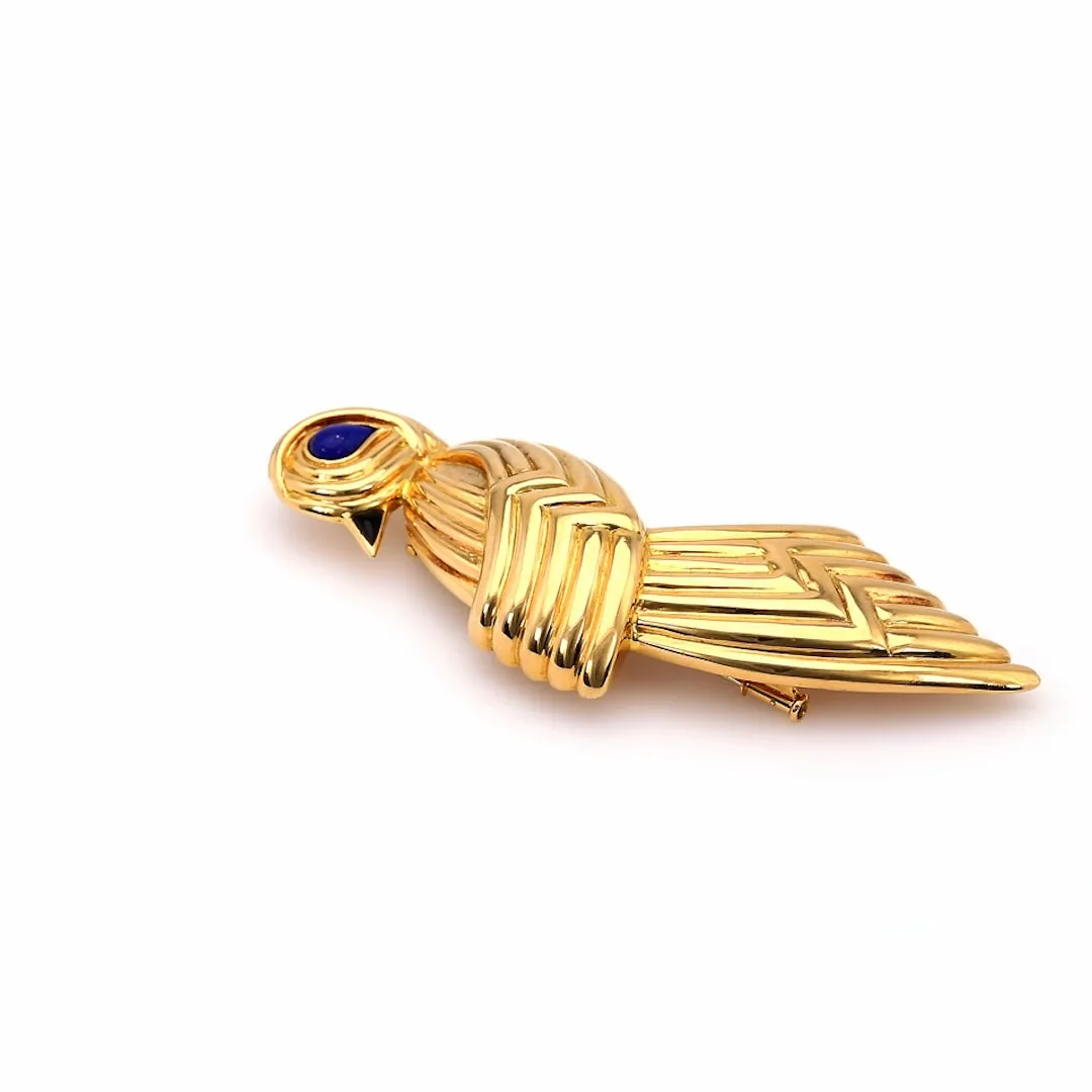 Vintage Boucheron Lapis and Onyx 18k Yellow Gold Bird Brooch