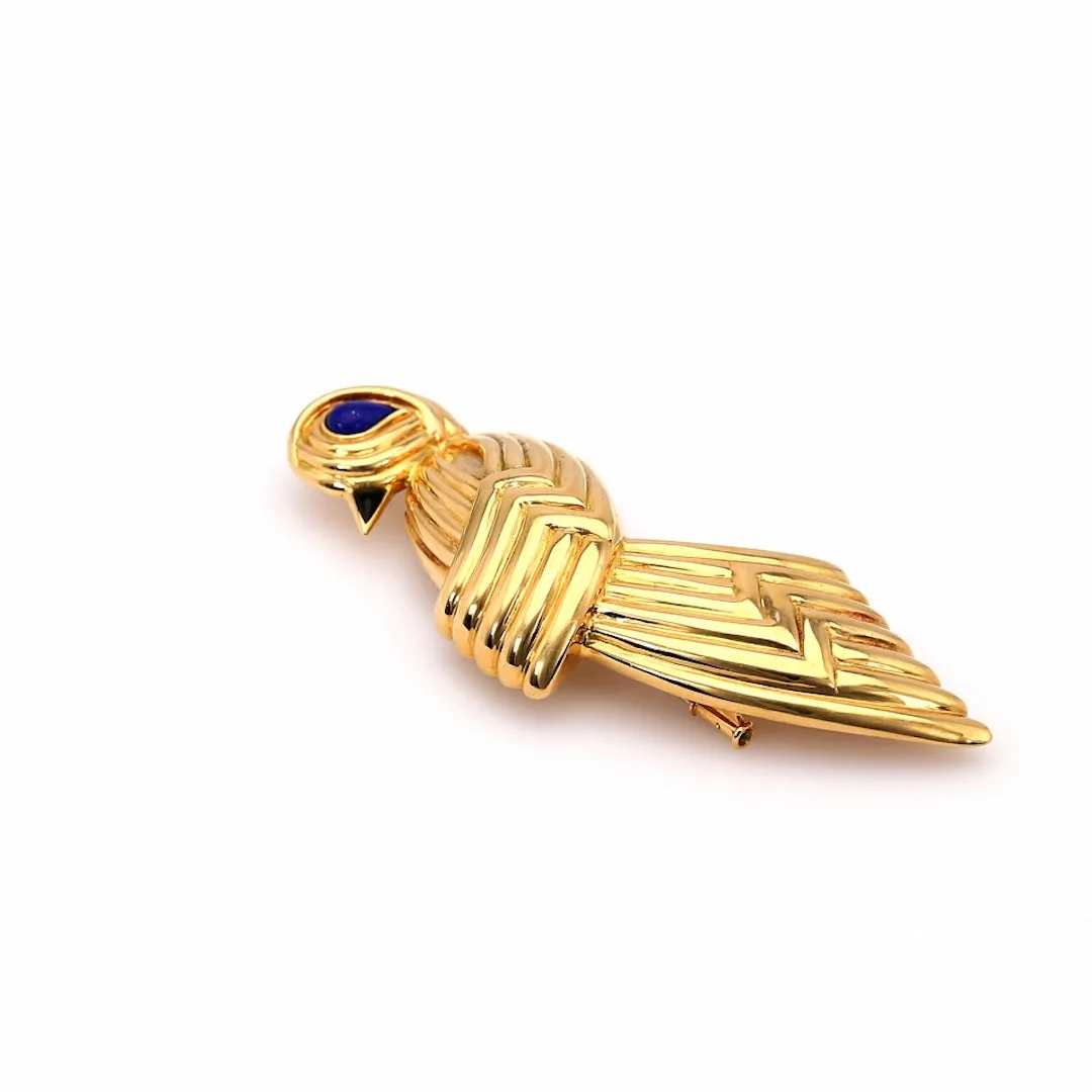 Vintage Boucheron Lapis and Onyx 18k Yellow Gold Bird Brooch