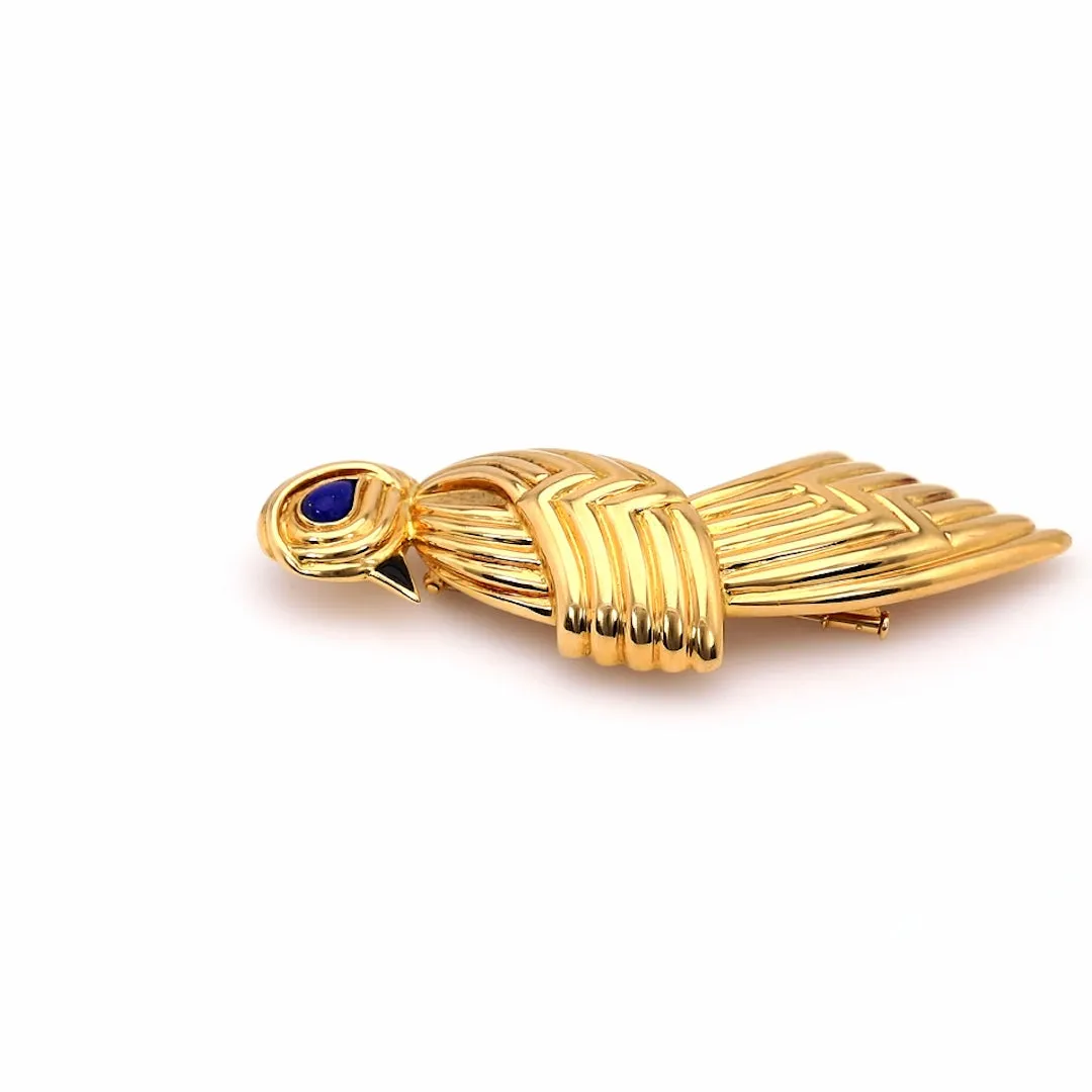 Vintage Boucheron Lapis and Onyx 18k Yellow Gold Bird Brooch