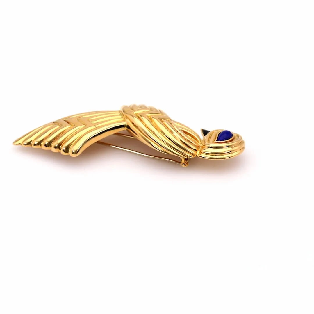 Vintage Boucheron Lapis and Onyx 18k Yellow Gold Bird Brooch