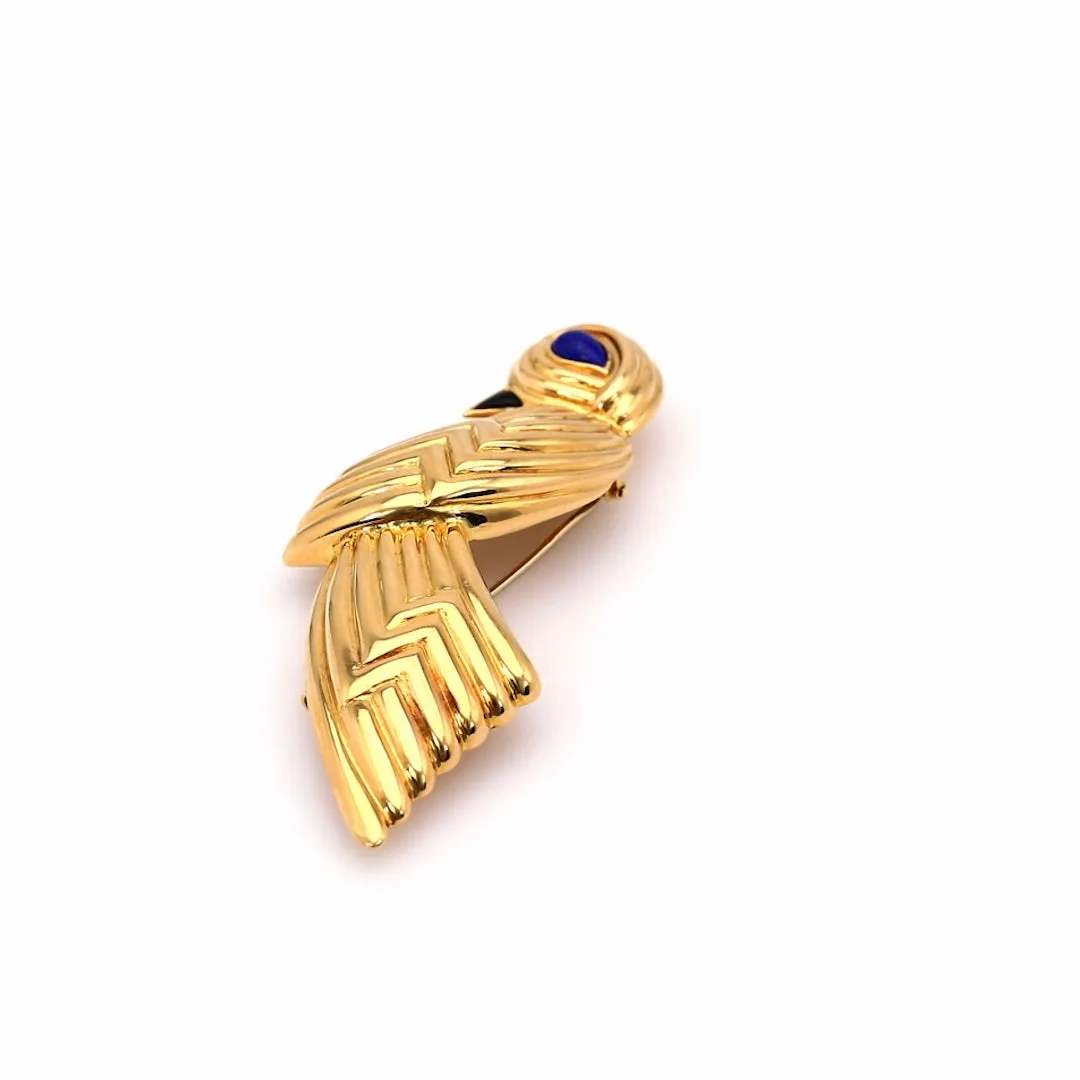 Vintage Boucheron Lapis and Onyx 18k Yellow Gold Bird Brooch