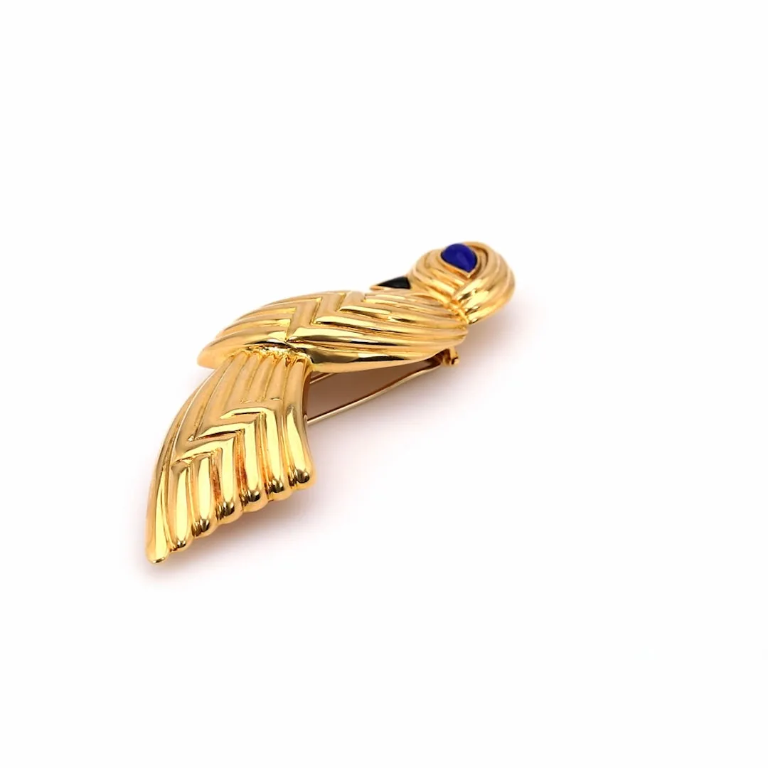 Vintage Boucheron Lapis and Onyx 18k Yellow Gold Bird Brooch