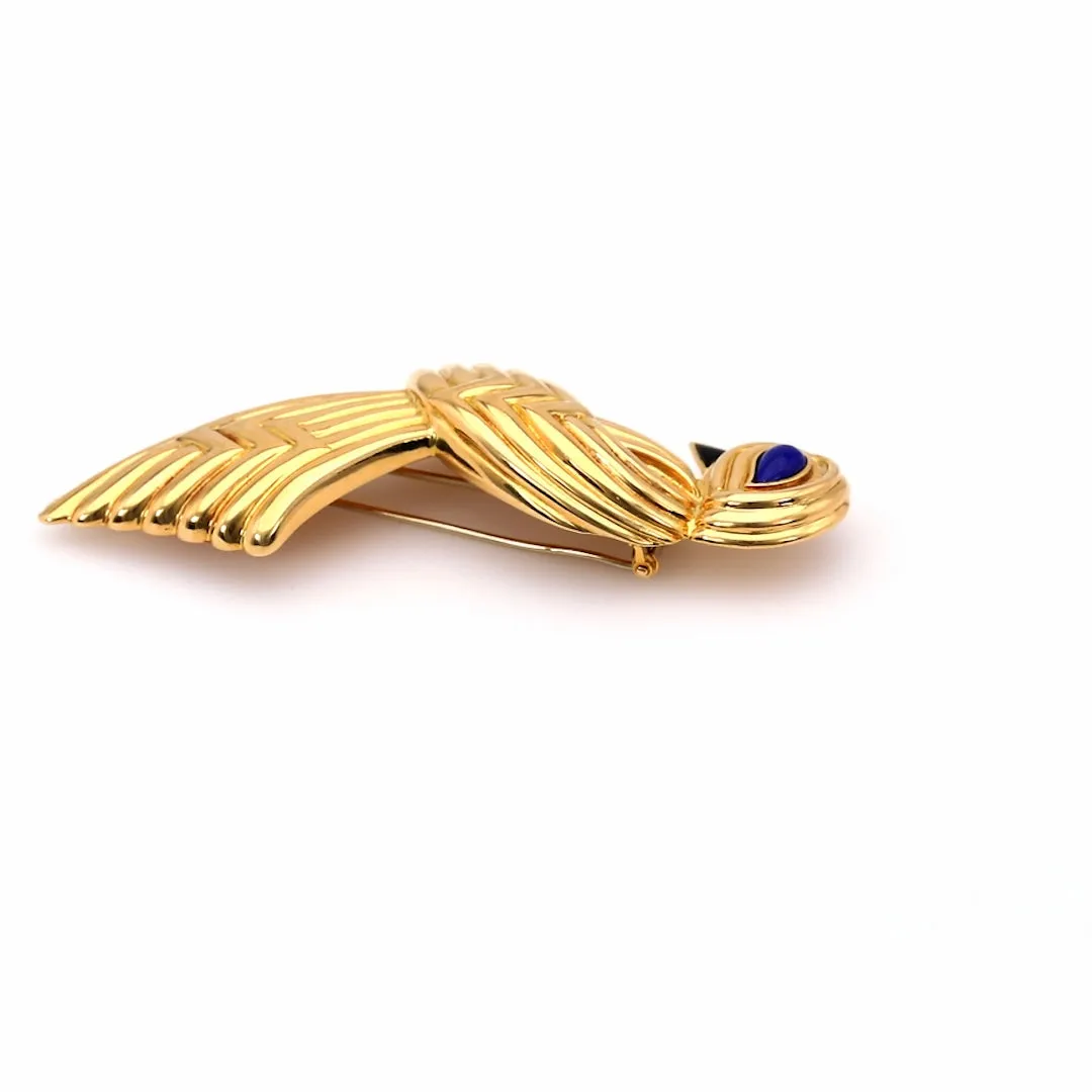 Vintage Boucheron Lapis and Onyx 18k Yellow Gold Bird Brooch