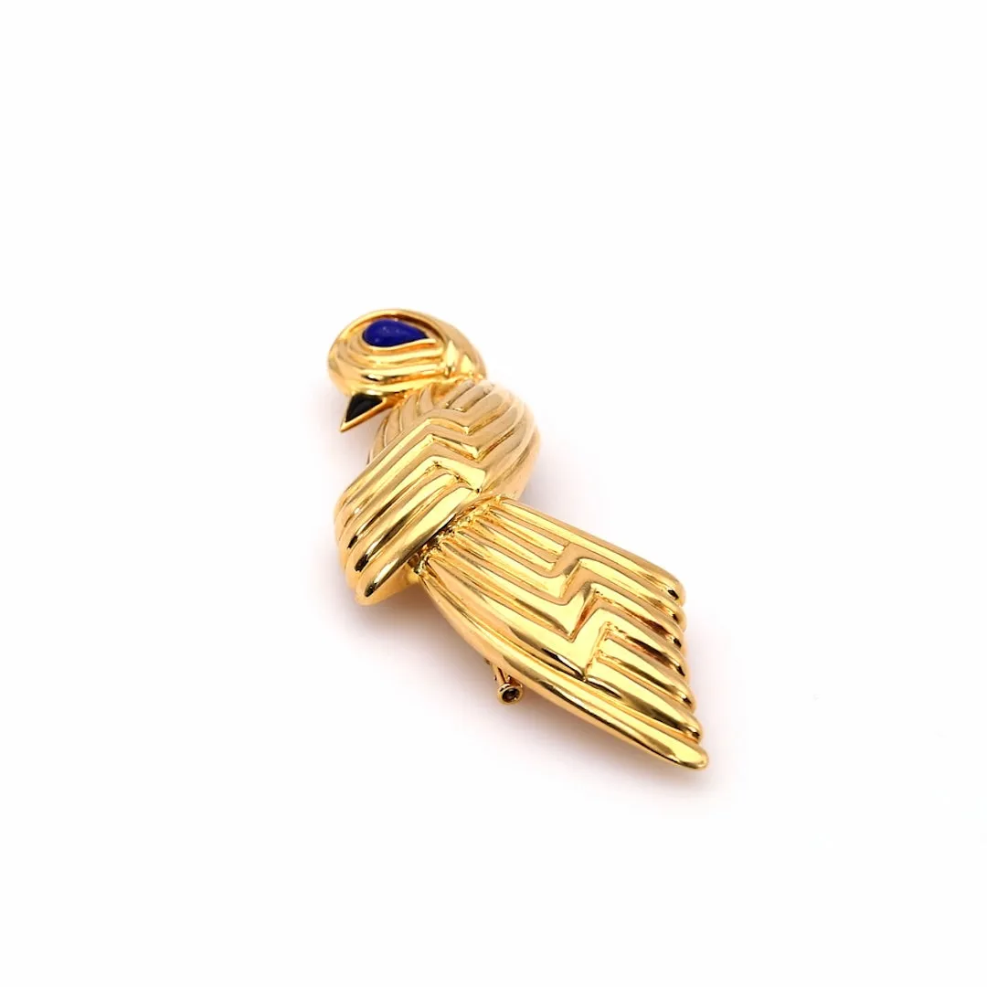 Vintage Boucheron Lapis and Onyx 18k Yellow Gold Bird Brooch