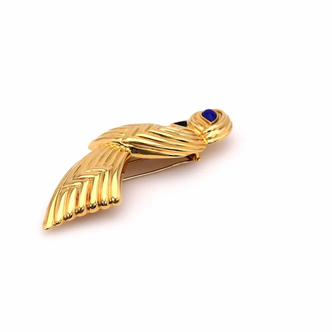 Vintage Boucheron Lapis and Onyx 18k Yellow Gold Bird Brooch