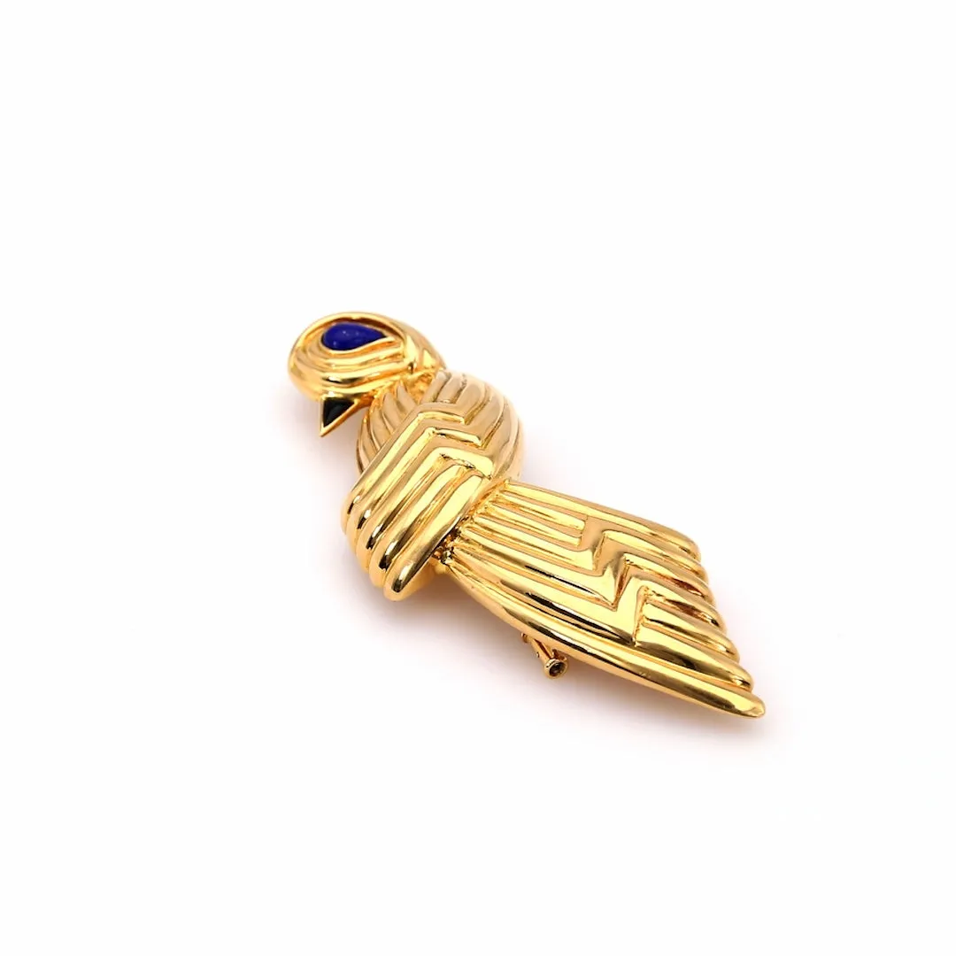 Vintage Boucheron Lapis and Onyx 18k Yellow Gold Bird Brooch