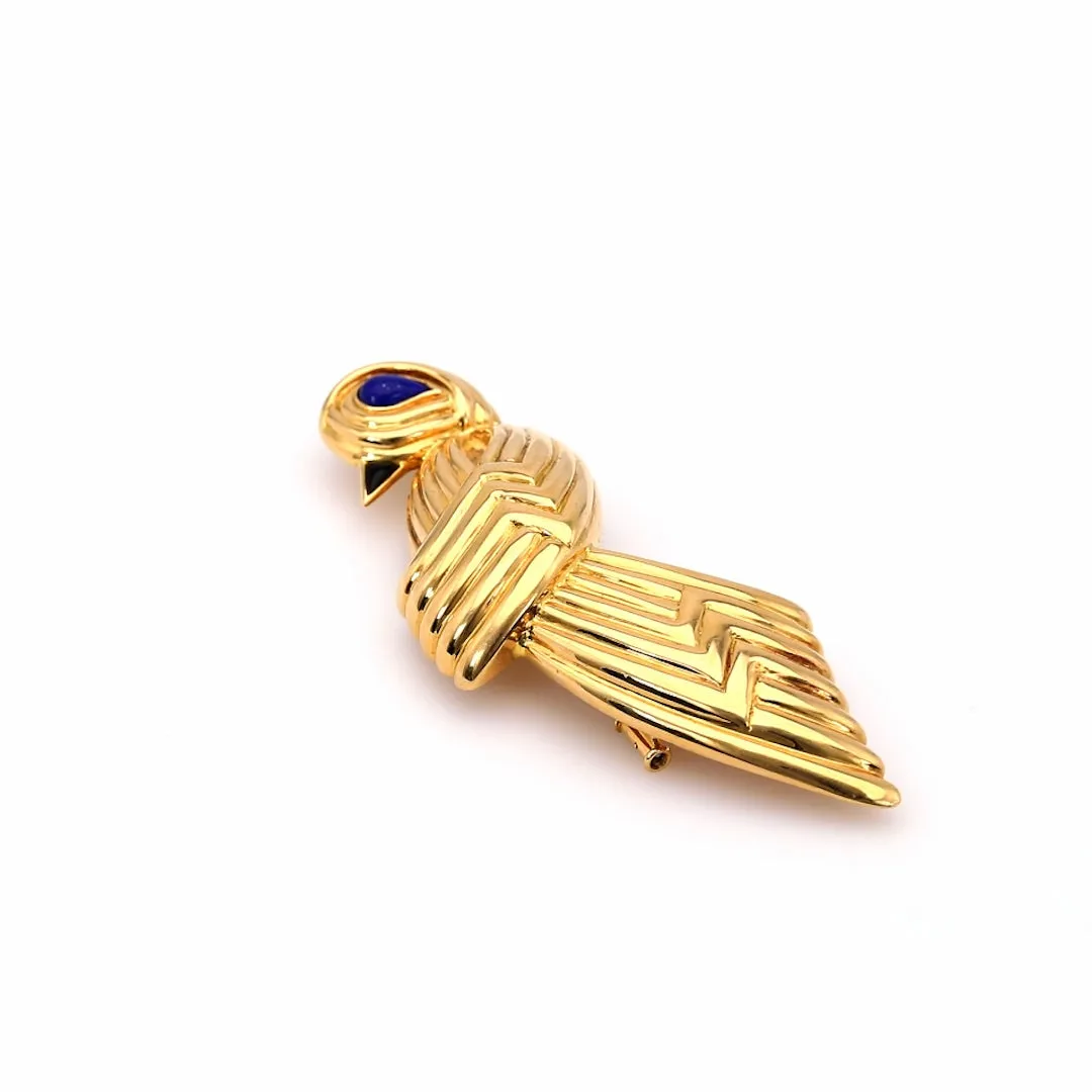 Vintage Boucheron Lapis and Onyx 18k Yellow Gold Bird Brooch