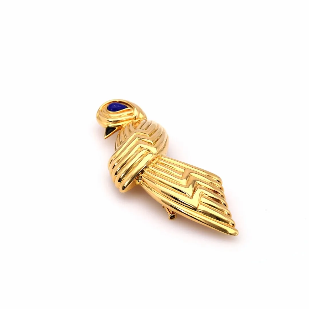 Vintage Boucheron Lapis and Onyx 18k Yellow Gold Bird Brooch