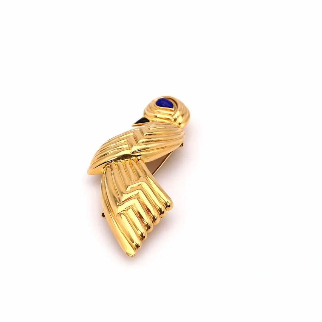 Vintage Boucheron Lapis and Onyx 18k Yellow Gold Bird Brooch