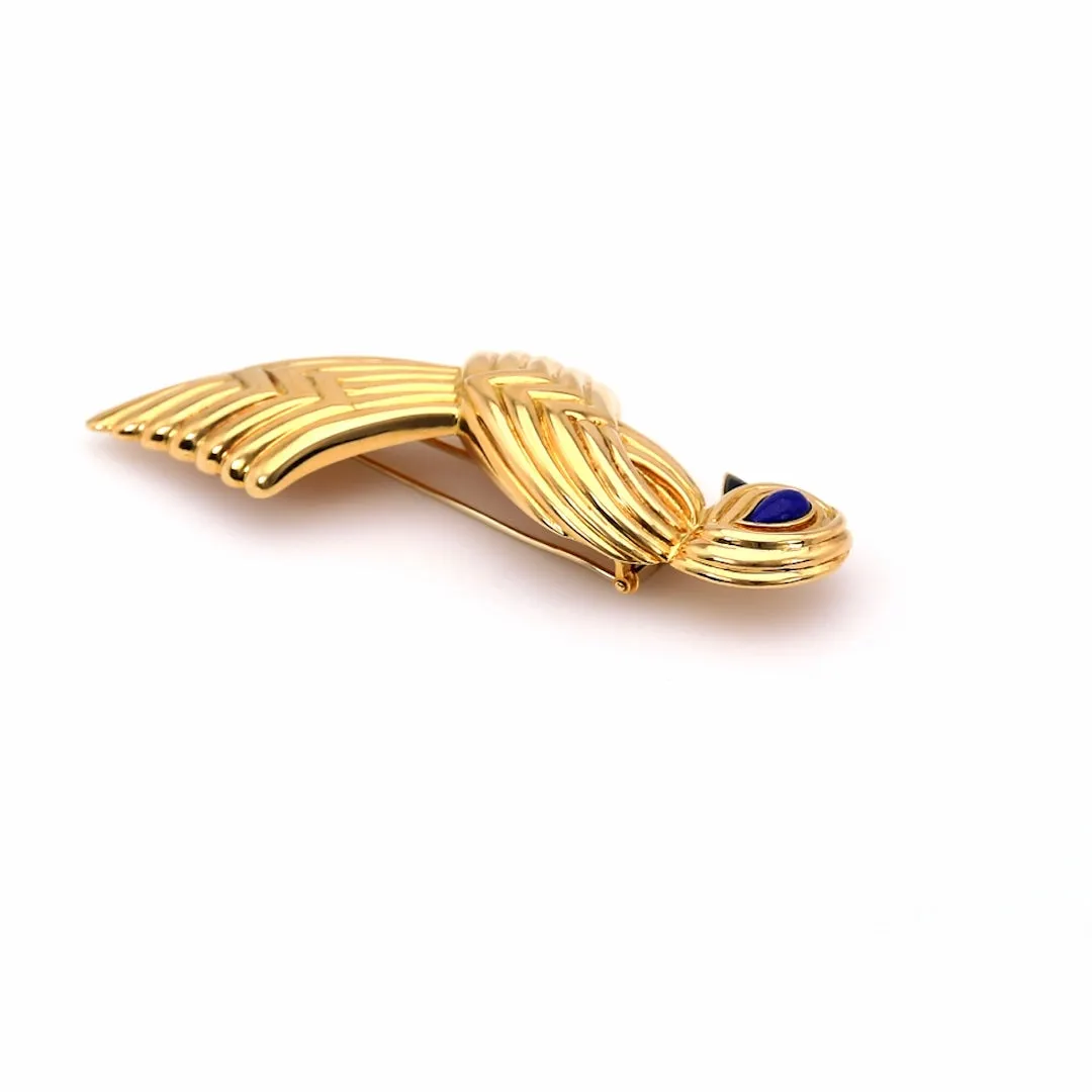 Vintage Boucheron Lapis and Onyx 18k Yellow Gold Bird Brooch