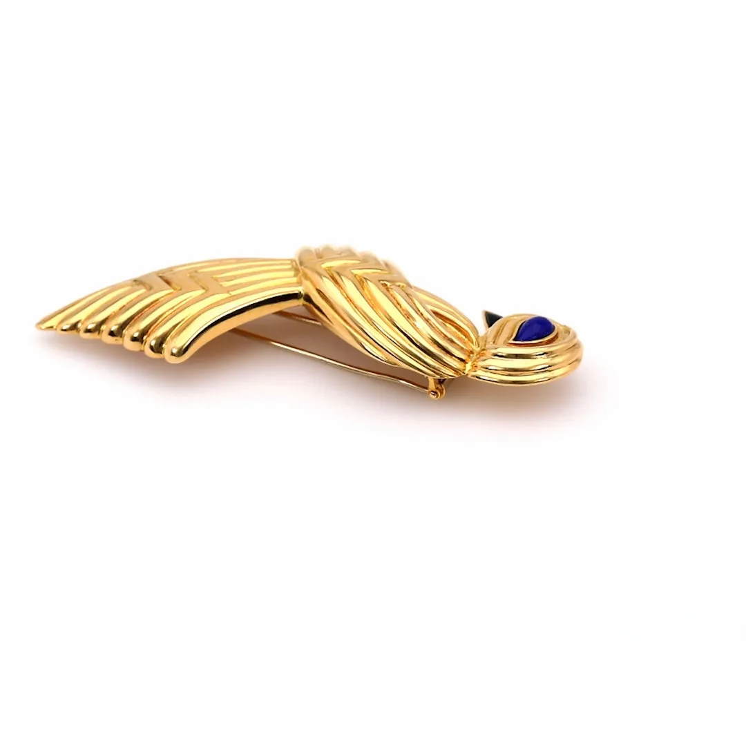 Vintage Boucheron Lapis and Onyx 18k Yellow Gold Bird Brooch