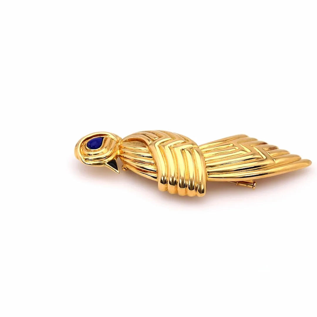 Vintage Boucheron Lapis and Onyx 18k Yellow Gold Bird Brooch