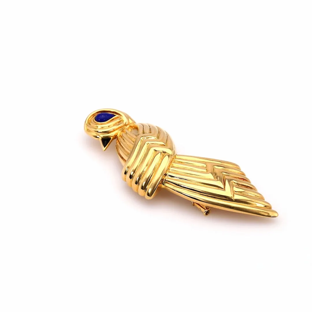 Vintage Boucheron Lapis and Onyx 18k Yellow Gold Bird Brooch