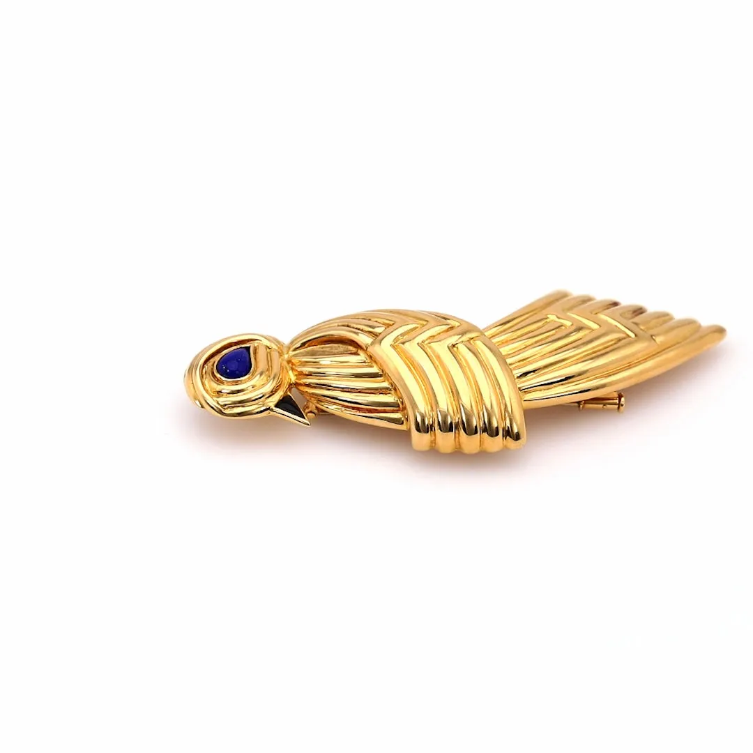 Vintage Boucheron Lapis and Onyx 18k Yellow Gold Bird Brooch