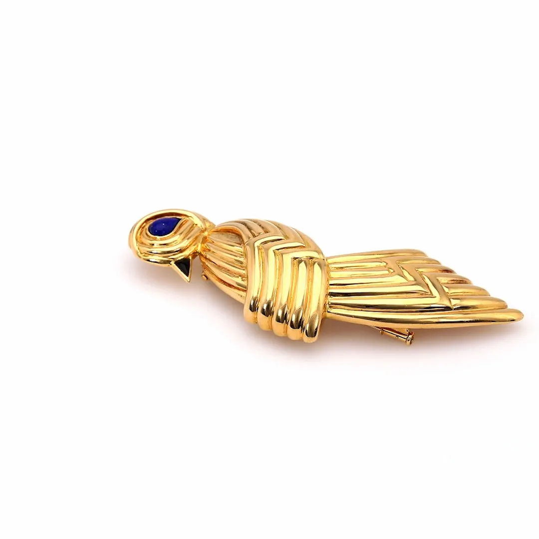 Vintage Boucheron Lapis and Onyx 18k Yellow Gold Bird Brooch