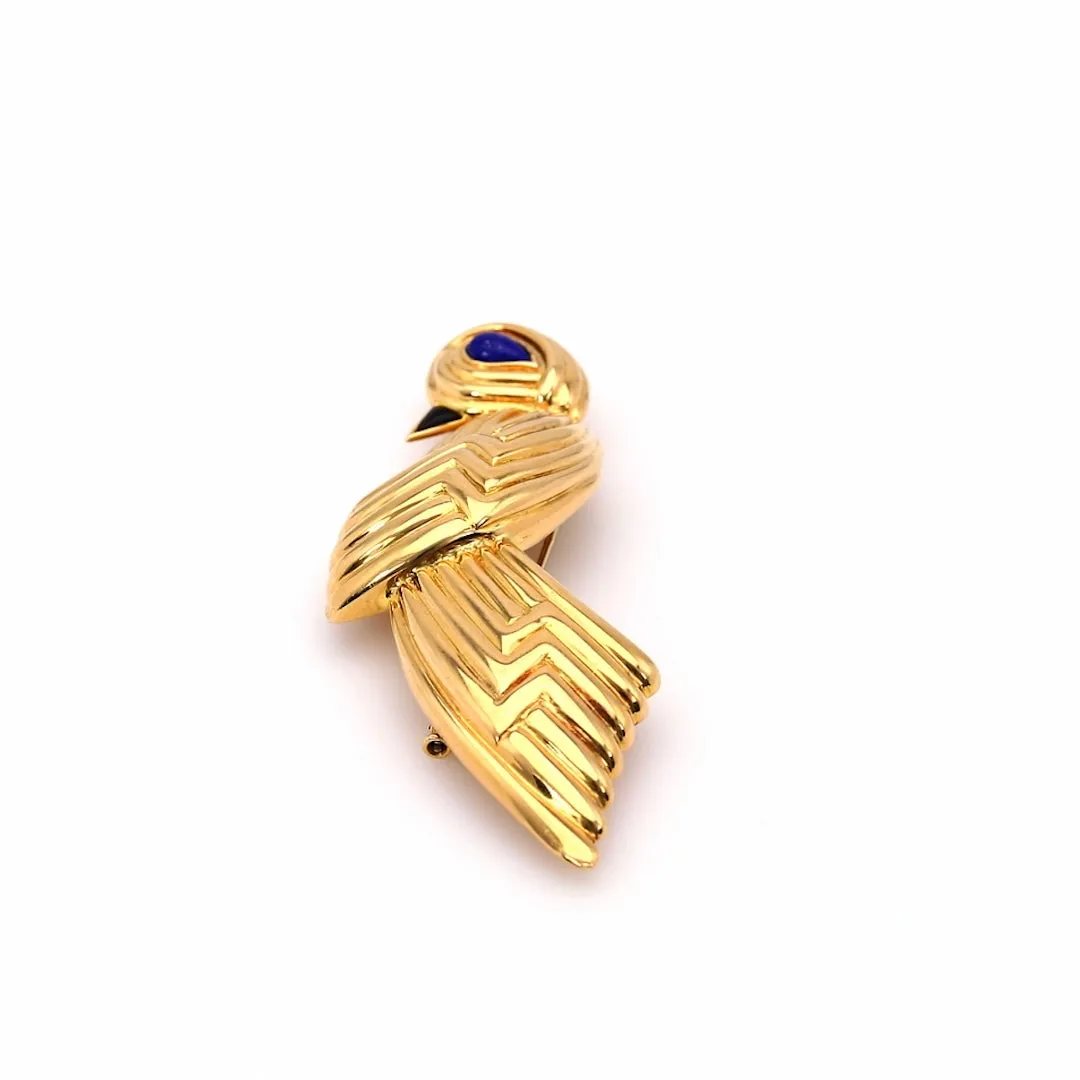 Vintage Boucheron Lapis and Onyx 18k Yellow Gold Bird Brooch