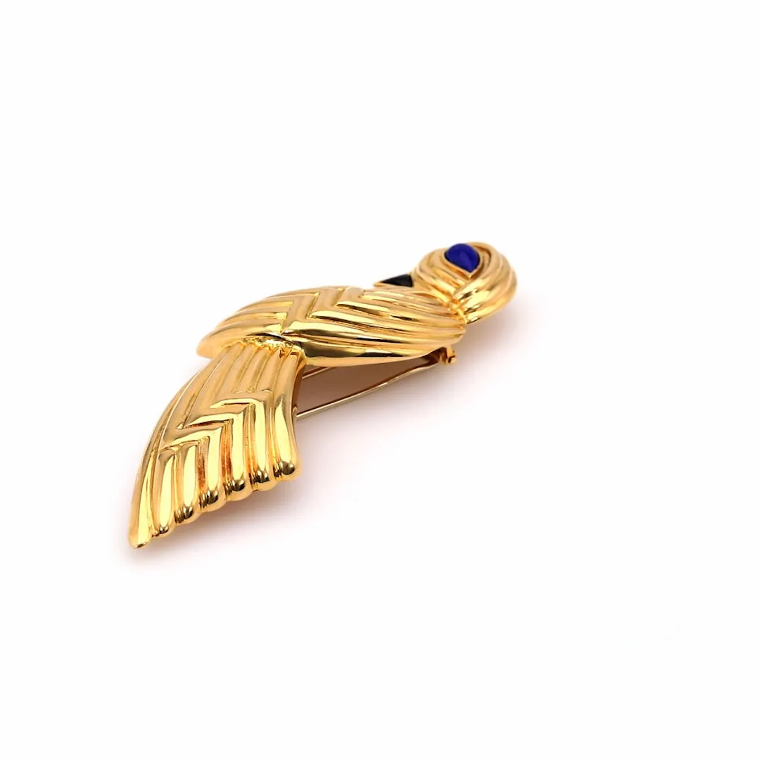 Vintage Boucheron Lapis and Onyx 18k Yellow Gold Bird Brooch