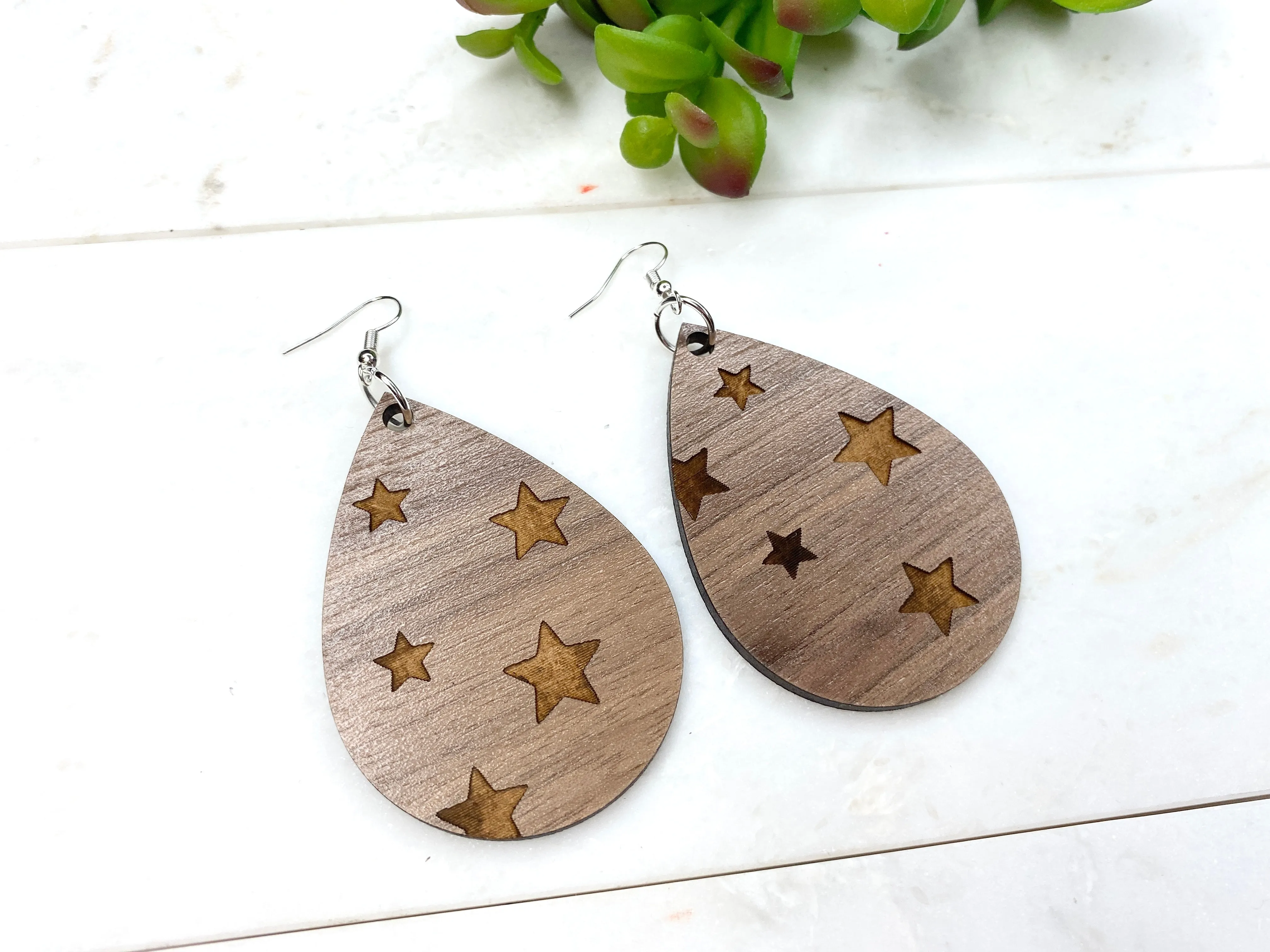 Walnut Teardrop Star Earrings