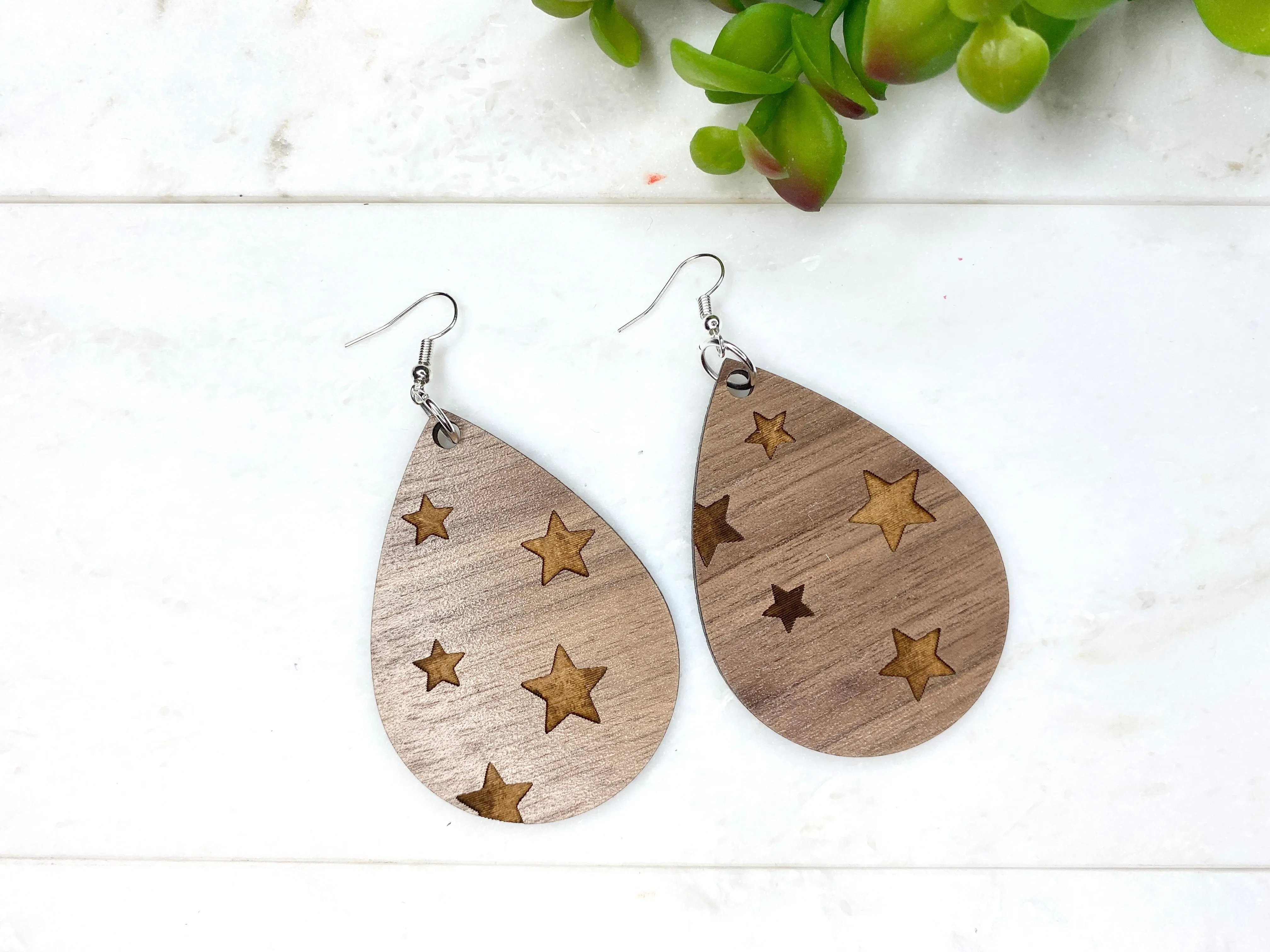 Walnut Teardrop Star Earrings