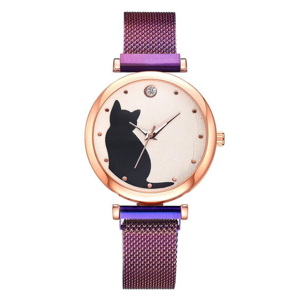 Women's Cat Quartz Watch Bracelet Set