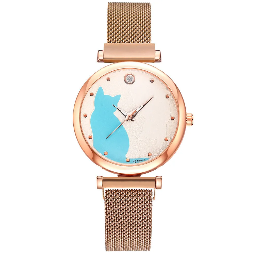 Women's Cat Quartz Watch Bracelet Set