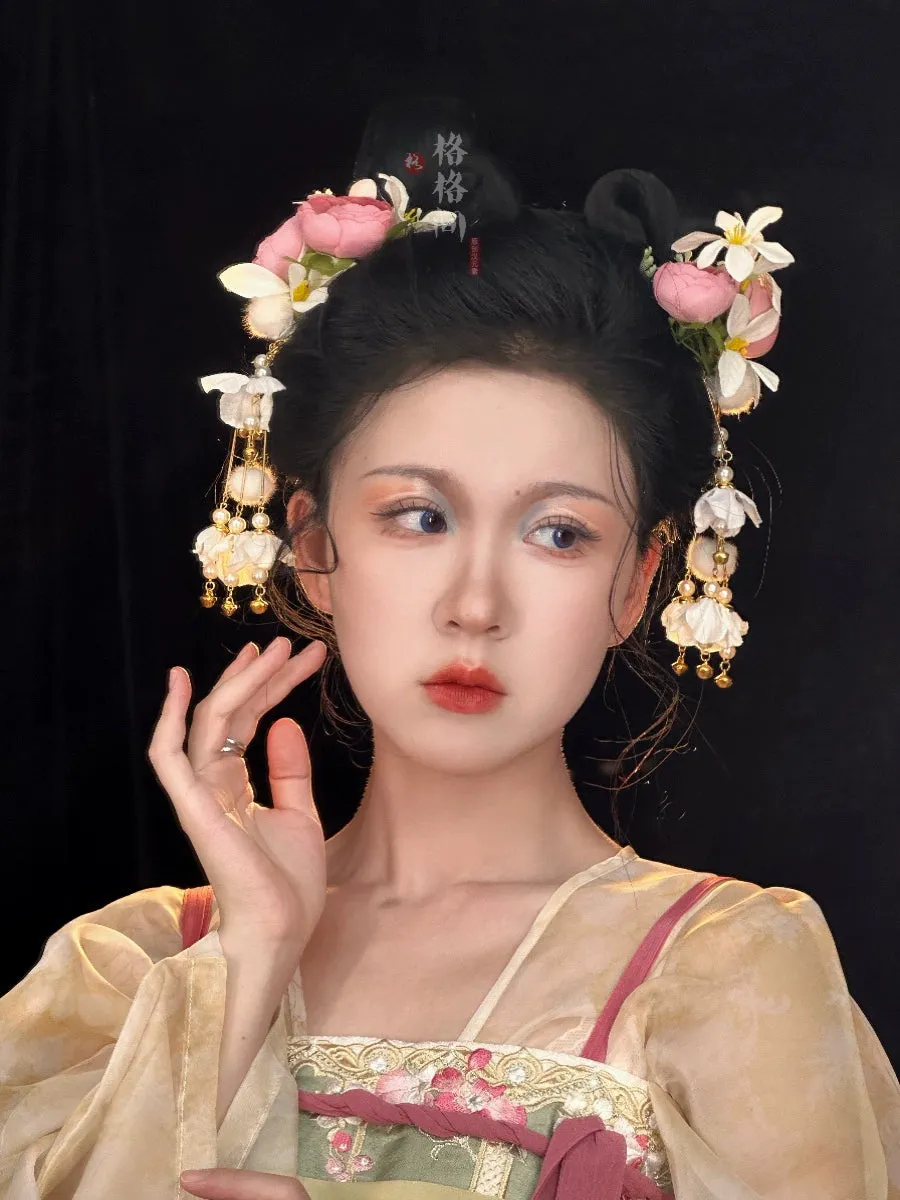 Yan Bin 掩鬓 Flower Fairy Dangling Pearl Hair Clips