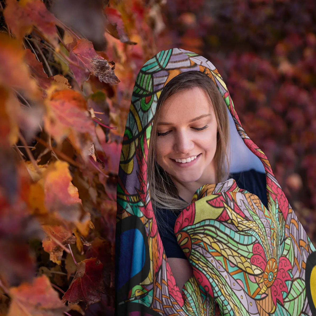 Yellow Peace Mandala Hooded Blanket